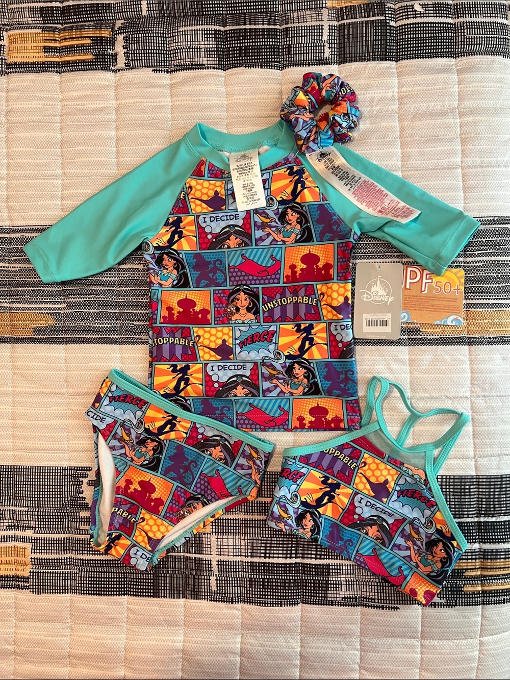 Disney Turquoise Multi Princess Comic-Print 3-Piece Rashguard Swim Set